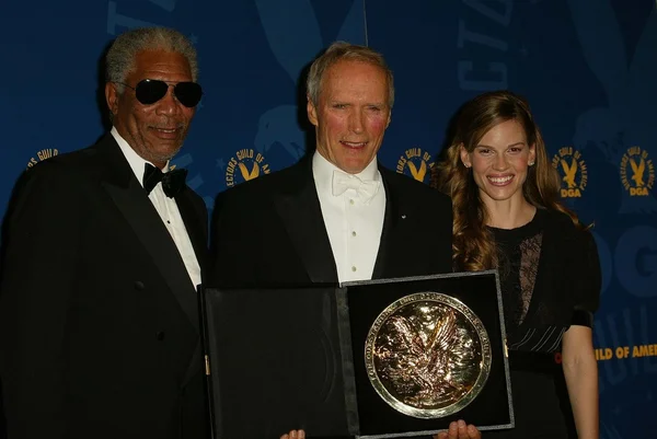 Morgan freeman, clint eastwood i hilary swank — Zdjęcie stockowe