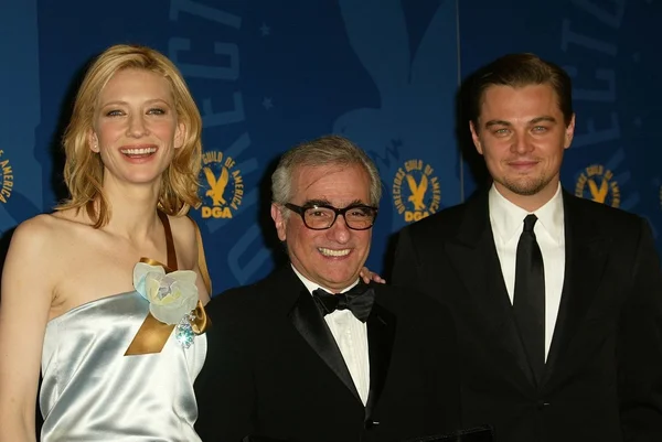 Cate blanchett, martin scorsese i leonardo dicaprio — Zdjęcie stockowe