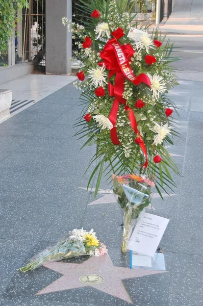 Una corona di fiori e omaggi dei fan all'attrice Janet Leigh nella sua Hollywood Walk of Fame Star su Vine Street — Foto Stock