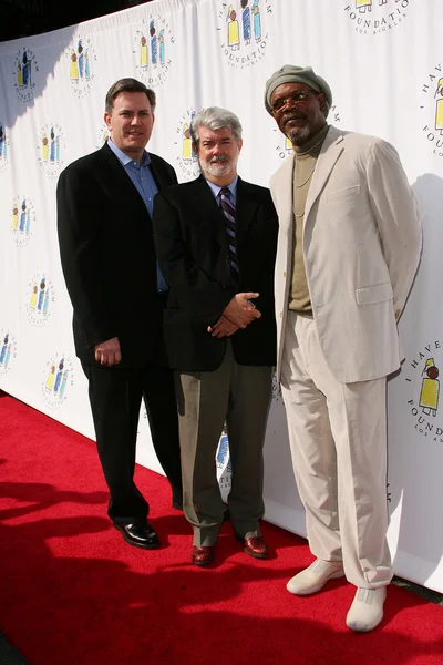 Tom Leiweke with George Lucas and Samuel L Jackson — Stock Photo, Image