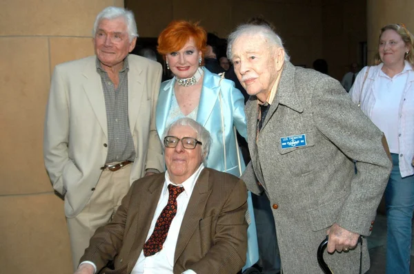 Gene Barry, Ann Robinson, Les Tremayne e Ray Bradbury — Foto Stock