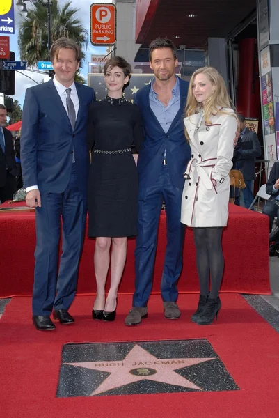 Tom Hooper, Anne Hathaway, Hugh Jackman, Amanda Seyfried — Stok fotoğraf