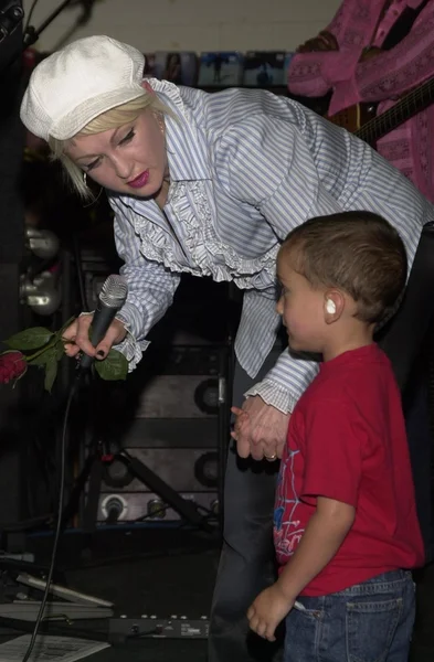 Cyndi Lauper és ventilátor — Stock Fotó