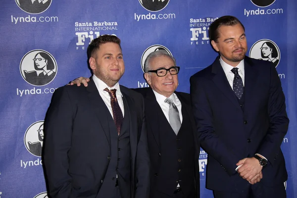 Jonah hill, Martina scorsese i leonardo dicaprio — Zdjęcie stockowe