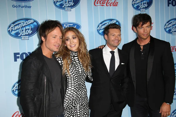 Keith urban, jennifer lopez, ryan seacrest en harry connick jr — Stockfoto