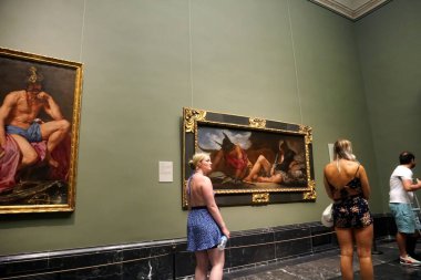             MADRID, SPAIN, JULY 11, 2022: Interior of the Museum de Prado. The Prado Museum, officially known as Museo Nacional del Prado, is the main Spanish national art museum, located in central Madrid.                   