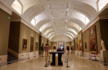             MADRID, SPAIN, JULY 11, 2022: Interior of the Museum de Prado. The Prado Museum, officially known as Museo Nacional del Prado, is the main Spanish national art museum, located in central Madrid.                   