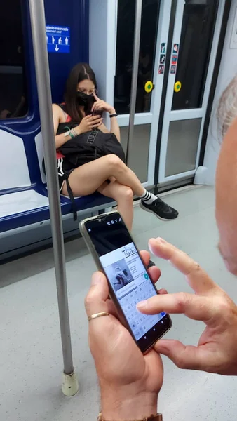 Madrid Spain June 2022 People Face Masks Ride Madrid Metro — Stockfoto