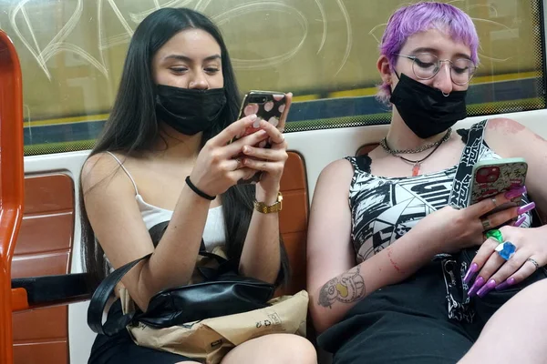 Madrid Spain June 2022 People Face Masks Ride Madrid Metro — 图库照片