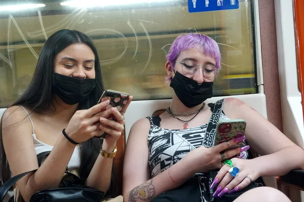 Madrid Spain June 2022 People Face Masks Ride Madrid Metro — 图库照片