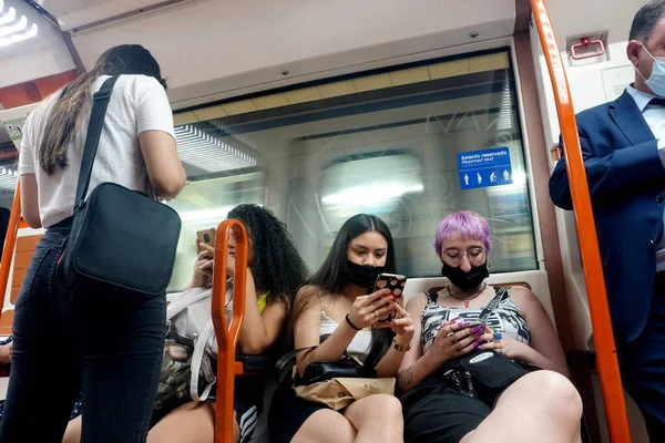 Madrid Spain June 2022 People Face Masks Ride Madrid Metro — Stockfoto
