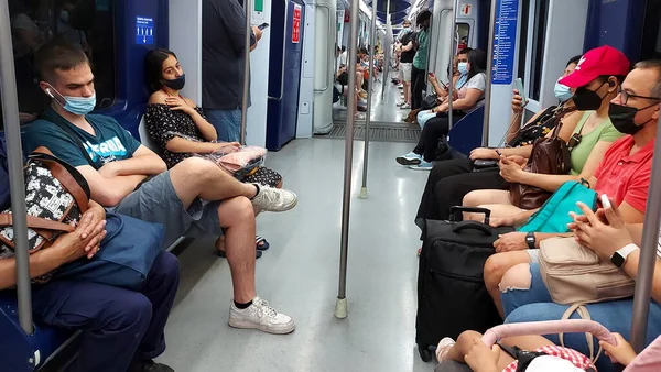 Madrid Spain June 2022 People Face Masks Ride Madrid Metro ストックフォト