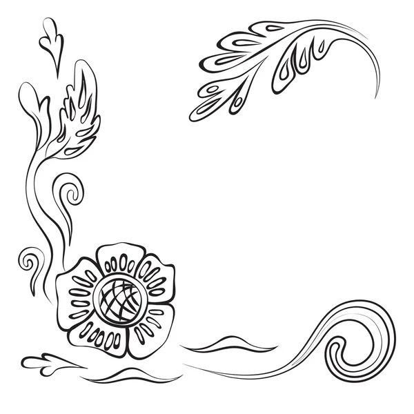 Vector drawing of a black outline flowers and leaves on a white background. — Stock Vector