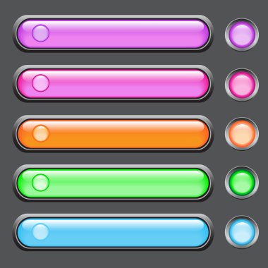 çok renkli cam düğmesi gri bir arka plan üzerinde metal bir çerçeve içinde.