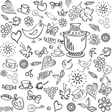 siyah-beyaz arka plan, tea.vector.