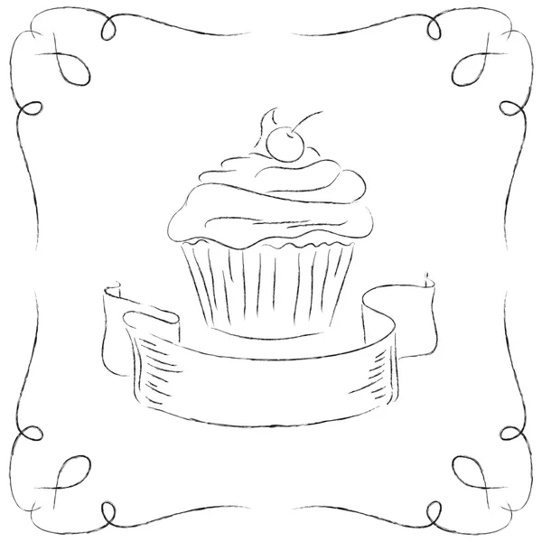 Black and white drawing of a cupcake. — Stock Vector