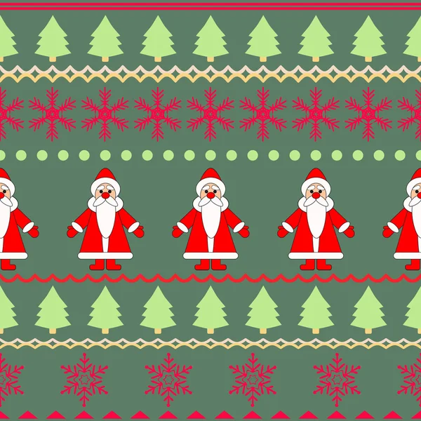 Seamless background of the figures of Santa and Christmas trees placed strips. — Stock Vector