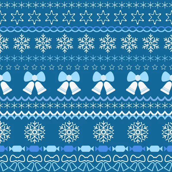 Seamless background of snowflakes and other light elements on blue. — Stock Vector