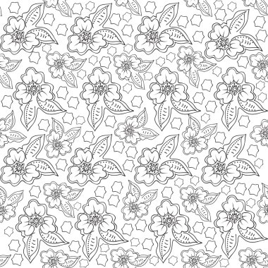 Siyah ve beyaz çiçeklerin kusursuz deseni.