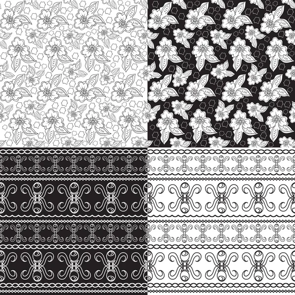 Set of seamless patterns of black and white colors.Vector. — Stock Vector