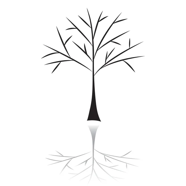Contour of black tree on a white background with reflection. — Stock Vector