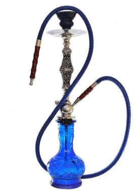Nargile mavi cam üzerine beyaz izole.