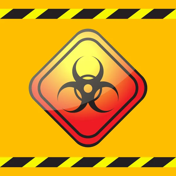 Señal de advertencia de peligro biológico en una placa cuadrada sobre un fondo amarillo con cintas de advertencia . — Archivo Imágenes Vectoriales