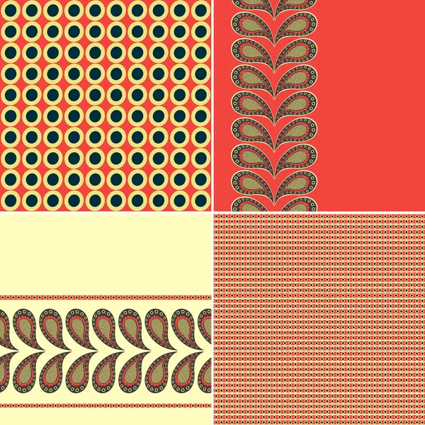 Conjunto de padrões sem costura com tiras decorativas de pepino e pequenos elementos . — Vetor de Stock