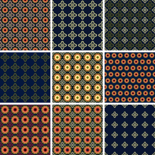Set of nine seamless ornamental patterns. — Stock Vector