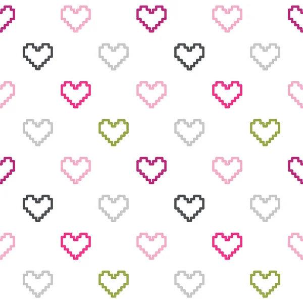 Seamless pattern of colored contour hearts isolated on white. — Stock Vector