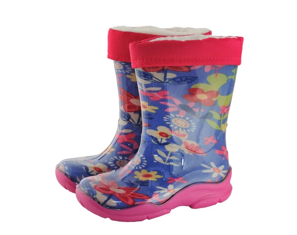 Paire de bottes imperméables en caoutchouc coloré pour enfants isolées sur blanc . — Photo