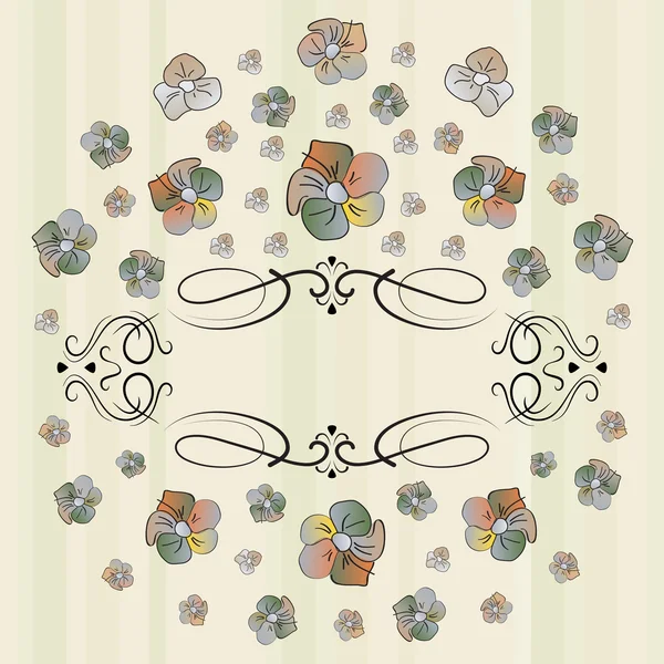 Карточка с винтажными кудряшками и цветами, раскрашенными вручную . — стоковый вектор