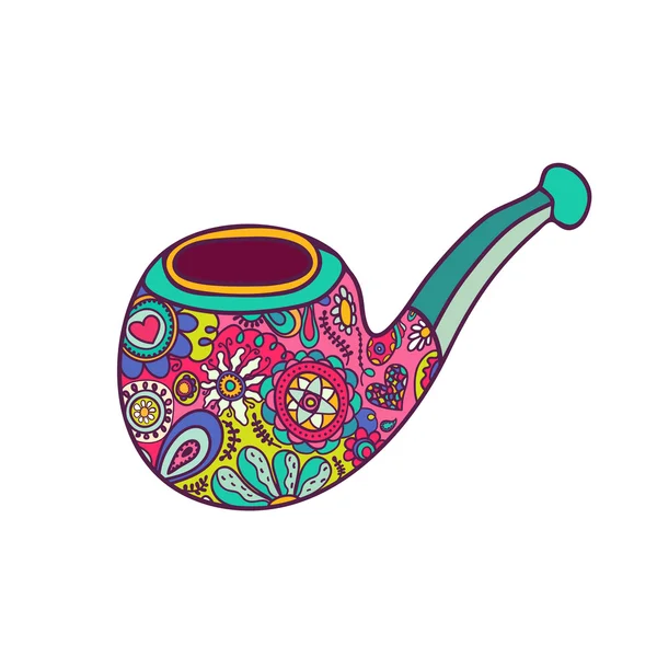 Tubo de fumo hipster brilhante pintado com padrões. Ilustração de moda desenhada à mão —  Vetores de Stock