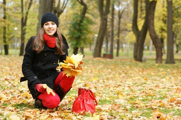 Chica atractiva joven en el parque de otoño —  Fotos de Stock