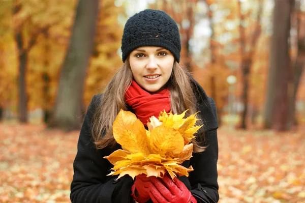 Chica atractiva joven en el parque de otoño —  Fotos de Stock