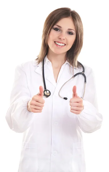 Jovem atraente médico feminino isolado no branco Fotografia De Stock