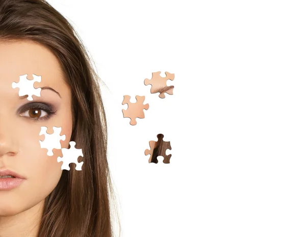 Attractive latino woman puzzle — Stock Photo, Image