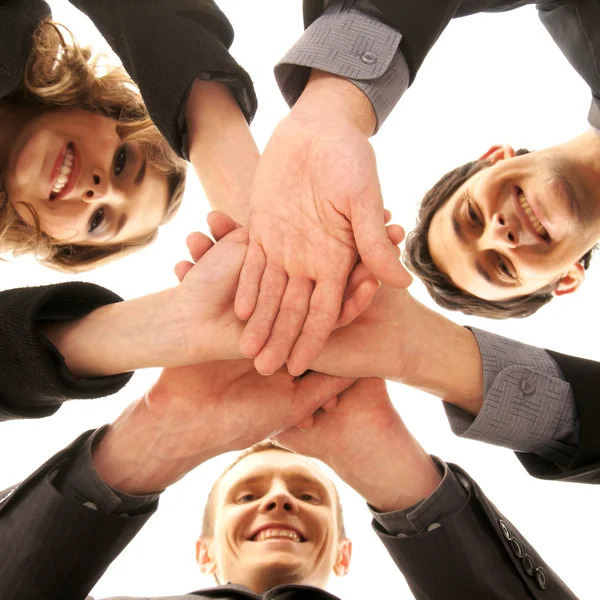 Grupp handslag med en massa olika händer — Stockfoto