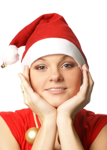 Junge attraktive erwachsene Frau spielt Weihnachtsmann — Stockfoto