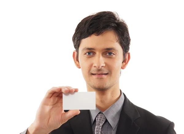 Businessman showing blank visiting card in his hand — Stock Photo, Image