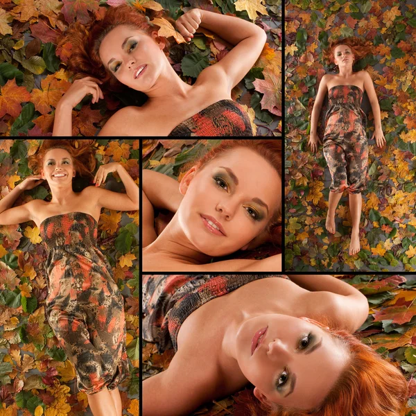 Attractive redhead in autumn — Stock Photo, Image