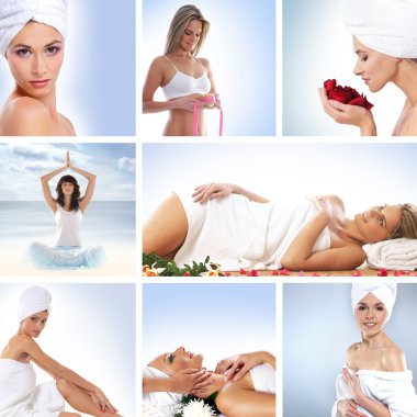 bazı güzel sürgünler sağlıklı ve genç kadınların rekreasyon muamele ile Spa kolaj