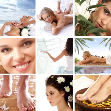 Sağlık, güzellik, spor, meditasyon ve spa hakkında büyük bir kolaj