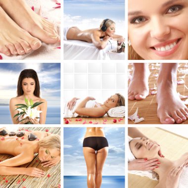 Sağlık, güzellik, spor, meditasyon ve spa hakkında büyük bir kolaj