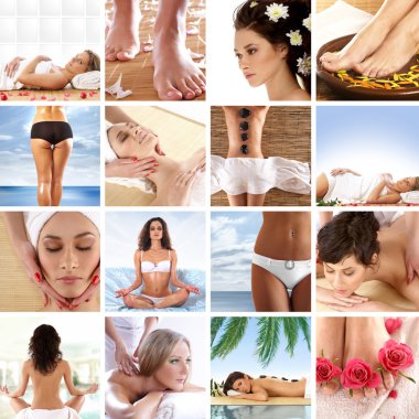 Sağlık, güzellik, spor, meditasyon ve spa hakkında büyük bir kolaj