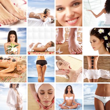 Sağlık, güzellik, spor, meditasyon ve spa hakkında büyük bir kolaj