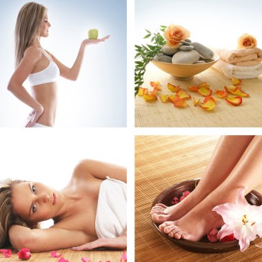 Sağlık, güzellik, spa ve diyet ile ilgili bazı resimler kolaj yapılmış