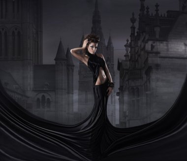 Sexy woman in black dress clipart