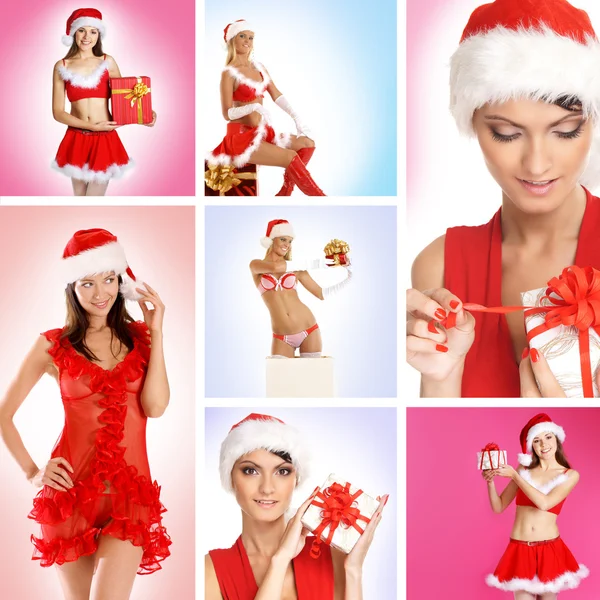 Beautiful Christmas collage made of some pictures over blue and pink background — Stockfoto