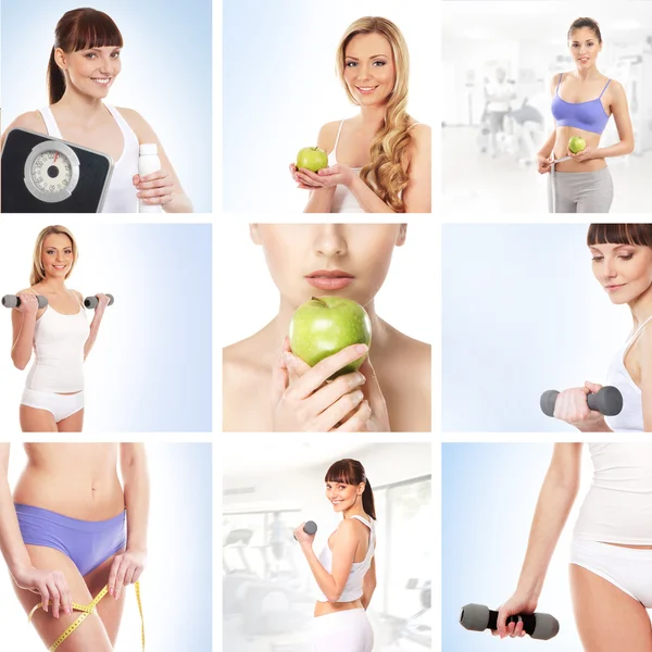 Collage about sport, dieting and healthy eating — Stock Photo, Image